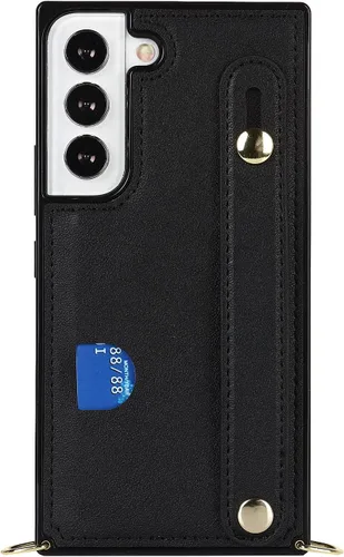 Vista 8 de CCSmall Funda cruzada para Samsung Galaxy S22+ Plus con tarjetero KB negro Correa ajustable de piel sintética extraíble con correa para teléfono