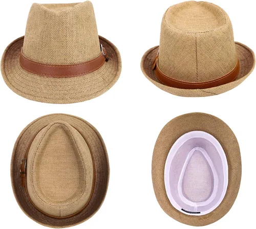 Vista 2 de Simplicity Sombrero de paja Trilby Fedora estilo Panamá con cinturón de cuero
