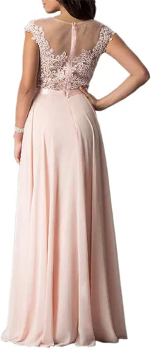 Vista 2 de Vestido de gasa para mujer con mangas casquillo y apliques para dama de honor