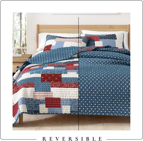 Vista 5 de Great Bay Home Juego de edredón de microfibra de 2 piezas Twin/Twin XL con fundas de almohada, diseño reversible de patchwork americano, juego