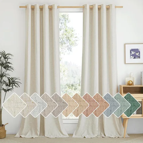 Vista 95 de NICETOWN - Cortinas de lino angora para ventana de cocina sobre el fregadero, con ojales, lino grueso angora, tratamientos cortos para ventanas