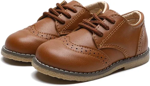 Vista 6 de Timatego Zapatos Oxford para niños y niñas, de piel sintética, con cordones, para la escuela, zapatos de vestir para bebés y niños pequeños