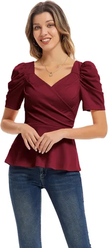 Vista 8 de GRACE KARIN Blusa de verano con cuello en V elegante y manga abombada para mujer