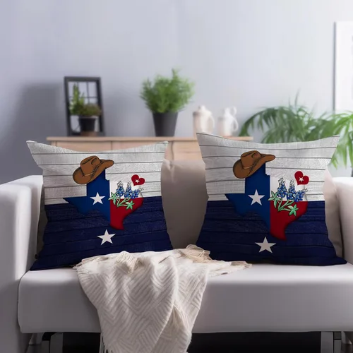 Vista 15 de Juego de 2 fundas de almohada de 16 x 16 pulgadas, diseño patriótico de bandera estadounidense con estrellas para exteriores, estilo casa de campo