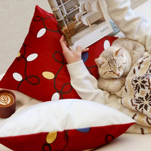 Vista 3 de jinchan Fundas de almohada navideñas de 20 x 20 pulgadas, fundas de almohada rojas navideñas con estampado de luces de cascabel, decoración