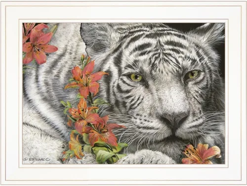 Vista 6 de Trendy Decor4U Ed Wargo - Arte de pared impreso Tiger Lily de 18 x 14 pulgadas, color blanco