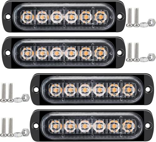 Vista 9 de Lámpara LED de advertencia intermitente lateral de 12-24 V, barra estroboscópica de emergencia (blanco, 4LED)