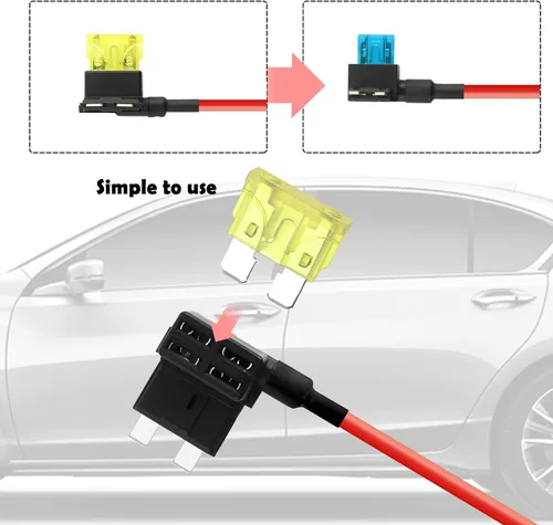 Vista 6 de Juego de 8 grifos de fusibles para automóvil con 8 fusibles de cuchilla, grifos de fusibles automotriz de 12 V, incluye 2 tipos de fusibles estándar