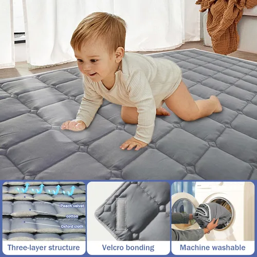 Vista 4 de Corralito plegable para bebés de 59"x71", corralito para bebés y niños pequeños con alfombra, corralito plegable con puerta, área
