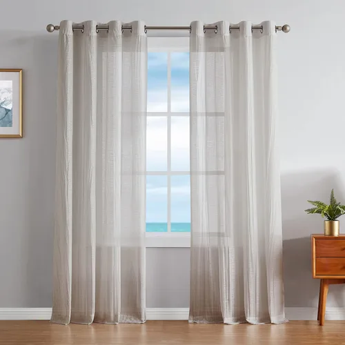 Vista 18 de Nautica - Cordelia - Cortina transparente aplastada Cortinas para ventana Cortinas ligeras Juego de 2 paneles Transparente Cabecera