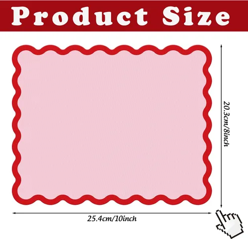 Vista 2 de Whaline Alfombrilla de mouse festoneada antideslizante para escritorio, rectangular, color rojo y rosa, borde festoneado, alfombrilla para mouse
