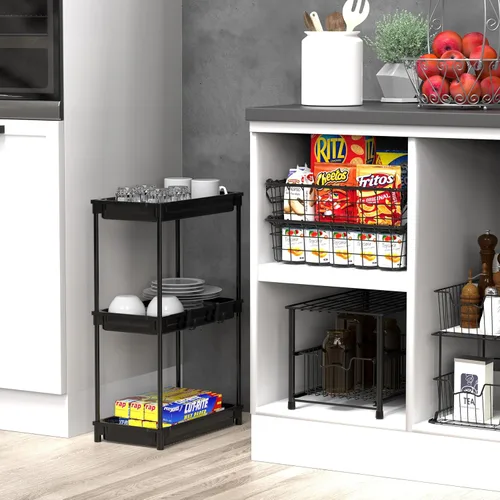 Vista 9 de SimpleHouseware Carrito de almacenamiento delgado de 3 niveles, negro