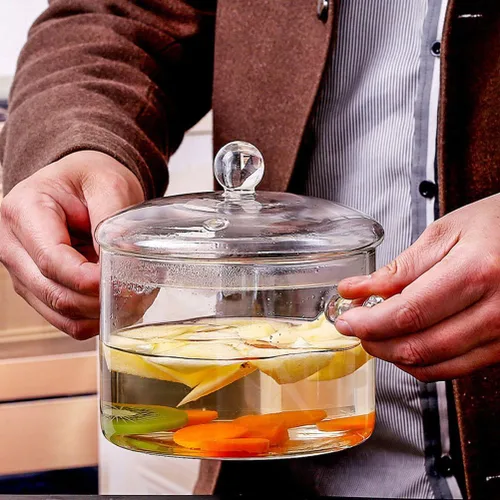 Vista 4 de GANAZONO Olla de cocina de vidrio con tapa, resistente al calor, olla de vidrio de borosilicato, olla de doble asa para cocina casera, cocina