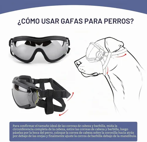 Vista 3 de Paquete de 2 gafas de sol para perros de raza mediana a grande, protección ocular anti-UV con correas ajustables, color plateado Paquete de 2