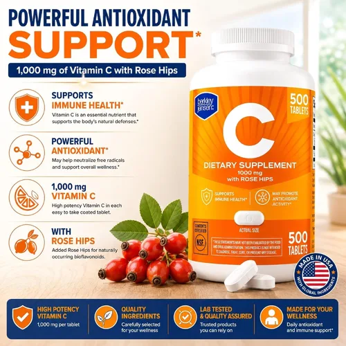 Vista 2 de berkley jensen 1000mg Vitamin C Supplement with Rose Hips, 500 Tablets