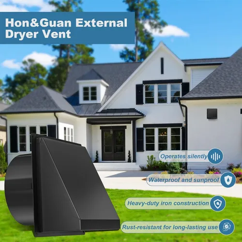 Vista 5 de Hon&Guan Cubierta de ventilación de secadora de 4 pulgadas para exterior con malla extraíble, extractor de ventilación de pared con solapa