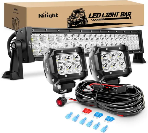 Vista 12 de Nilight - Barra de luz LED ámbar de 22 pulgadas, 480 W, triple fila, haz puntual y disperso, impermeable, iluminación todoterreno, con arnés