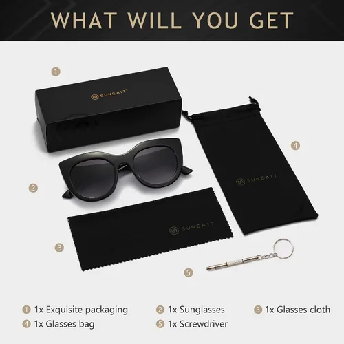 Vista 6 de SUNGAIT Gafas de sol polarizadas vintage de gran tamaño para mujer, gafas de sol de moda para mujer