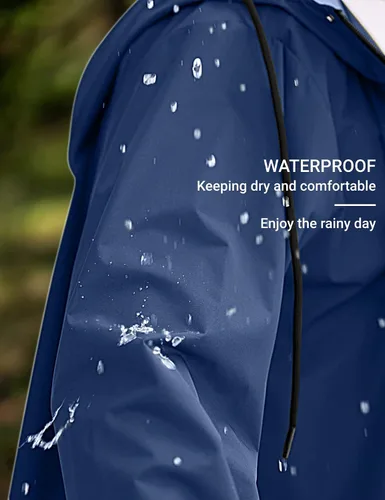 Vista 4 de COOFANDY Chaqueta impermeable para hombre con capucha, impermeable, ligera, activa, larga