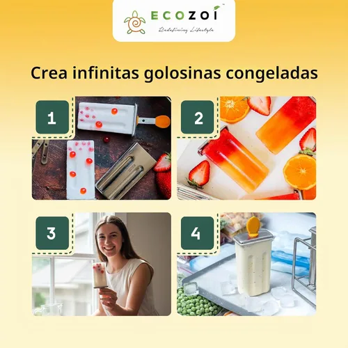 Vista 9 de Ecozoi Moldes de paletas de acero inoxidable – Juego de paletas de metal reutilizables con 6 moldes, 6 varillas, 12 sellos de silicona y cepillo