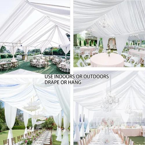 Vista 8 de Cortinas de techo blancas para bodas – 6 paneles de 5 x 10 pies de gasa blanca para cortinas de telón de fondo transparentes para bodas, fiestas