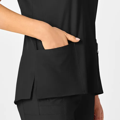 Vista 8 de Uniformes Médicos Wink para Mujer, W123, Blusas Estilizadas con Cuello en V y 5 Bolsillos Negro