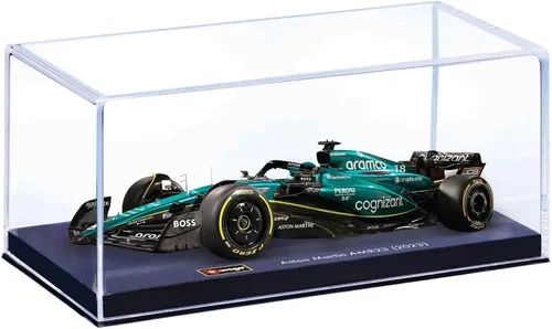 Vista 2 de Bburago 1:43 Scale Formula Race Aston Martin AMR23 (2023) Vehículo fundido a troquel con casco de conductor