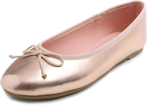 Vista 45 de FEVERSOLE Zapatos planos de ballet de patente para mujer, color macarrón colorido Beige