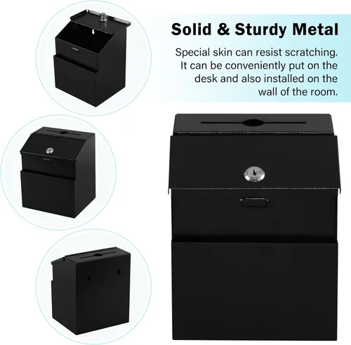 Vista 2 de xydled Caja de sugerencias con cerradura montable en pared de metal para donación/boleta/votación/colección/caja de depósito de llaves con 50