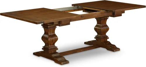 Vista 5 de East West Furniture ALAFR7-81-02 Juego de mesa de comedor moderno de 7 piezas consta de una mesa rectangular de madera con hojas extraíbles y 6
