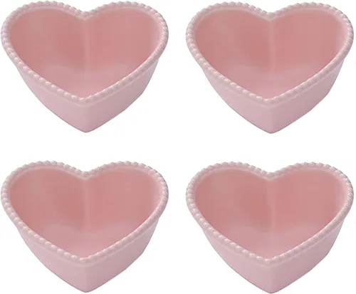 Vista 4 de CHOOLD - Cuenco de cerámica con forma de corazón para pudín horneado, cuenco para postre, cuenco para horno, ramekin para ramekin (rosa/blanco)