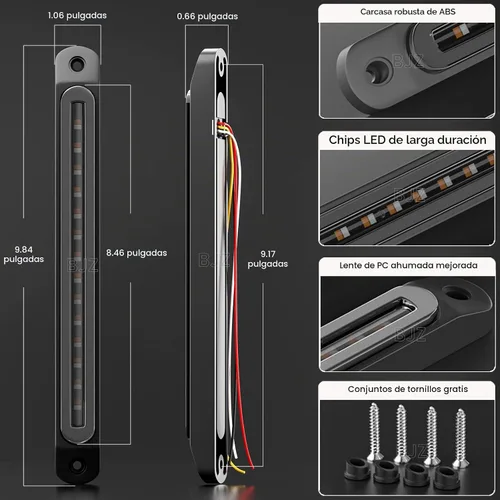 Vista 4 de BJZ Tira de luces LED traseras de remolque de 10 pulgadas, tira de luz roja de marcador de freno, señal de giro ámbar, luz de identificación