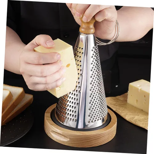 Vista 4 de Uonlytech Multifunctional Kitchen Cheese Grater with Wood Handle Stainless Steel Three-sided Design Stable Stand for Home Restaurant Vegetable