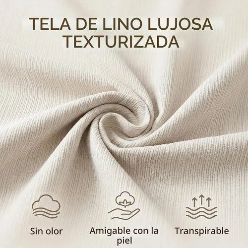 Vista 9 de Base de cama de almacenamiento tamaño Queen, plataforma tapizada de lino con cabecera curva, soporte de listones de madera hidráulico y resistente