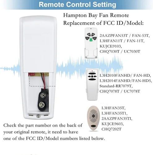 Vista 2 de Reemplazo de control remoto para ventilador de techo Hampton Bay Hunter FanHD HD5 UC7078T RR7079T L3H2010FANHD L3H2014FANHD, de 3 velocidades