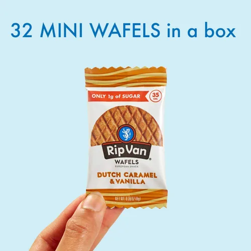 Vista 4 de Rip Van Wafels Stroopwafel Mini Dutch Caramel & Vanilla - Bocadillos bajos en carbohidratos (3 g de carbohidratos netos) - Bocadillo sin OMG - Apto