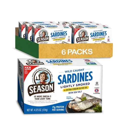 Vista 12 de Season Sardinas en salsa picante, capturadas en la naturaleza, 0.85 oz de proteína, bocadillos Keto, más Omega 3 que atún, Kosher, alto en calcio