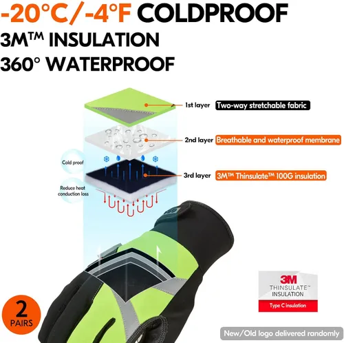 Vista 2 de Vgo 3M C100 - Guantes de trabajo de invierno de cuero sintético forrados (SL8777FW)
