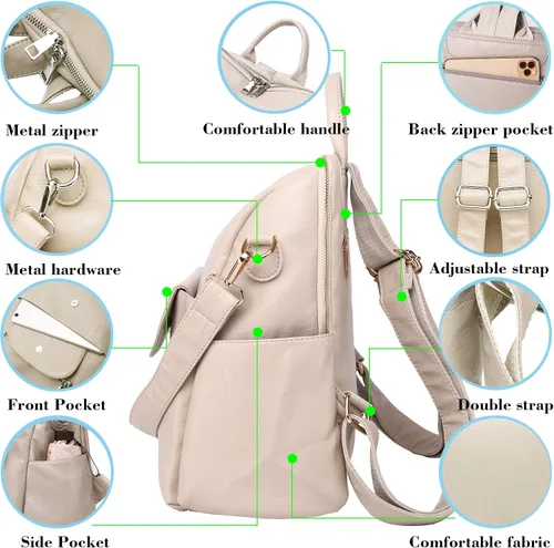 Vista 6 de ASDSSRY Mochila de Moda para Mujer Bolso Impermeable Mochilas Escolares Viajes Compras Mochila Convertible Bolsa de Hombro para Damas