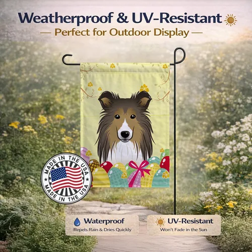 Vista 273 de Caroline's Treasures BB1923GF Bandera decorativa para jardín con diseño de Border Collie, para caza de huevos de Pascua, para jardín, jardín, patio