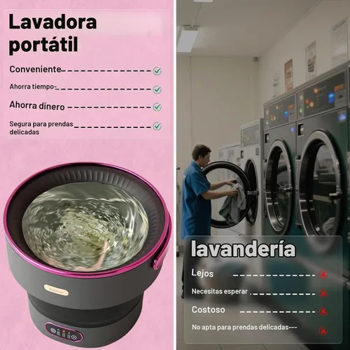 Vista 5 de Mini lavadora y secadora portátil, mini lavadora de 13 l, lavadora portátil totalmente automática, 3 modos de limpieza, lavadora plegable
