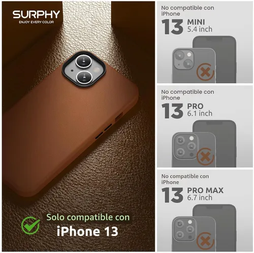 Vista 2 de SURPHY Compatible con iPhone 13, funda de piel sintética de alta calidad (con botones metálicos y forro de microfibra) para 13 (6.1 pulgadas 2021)