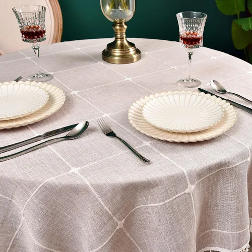 Vista 6 de Mantel redondo a cuadros de 36 pulgadas de algodón y lino, mantel redondo grueso, cubierta para mesa de café para casa de campo, cocina, comedor