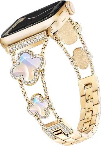 Vista 11 de wipalor Correa de trébol de cuatro hojas para Apple Watch para mujer de 42mm 41mm 40mm 38mm, correas delgadas iWatch para mujer, correas metálicas