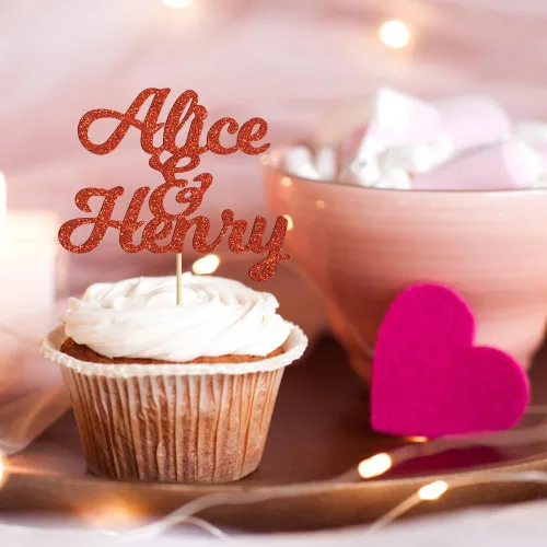 Vista 6 de Decoración personalizada para cupcakes de boda, 12 piezas personalizadas para novios y novias para bodas y compromisos