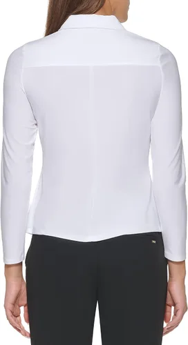 Vista 4 de Tommy Hilfiger Top de manga larga con cuello y botones frontales para mujer