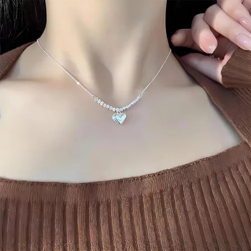 Vista 2 de LEJOJOIN 925 Sterling Silver Heart Necklace Pendant Rotatable Threaded Silver Beads of Chain Women Gift for Her (Threaded Silver Beads, Silver Heart)