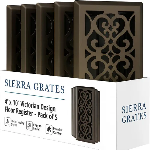 Vista 35 de Registro victoriano de piso de 4 x 10 pulgadas en acabado gris granito - Cubiertas de ventilación para piso del hogar - Cubiertas decorativas