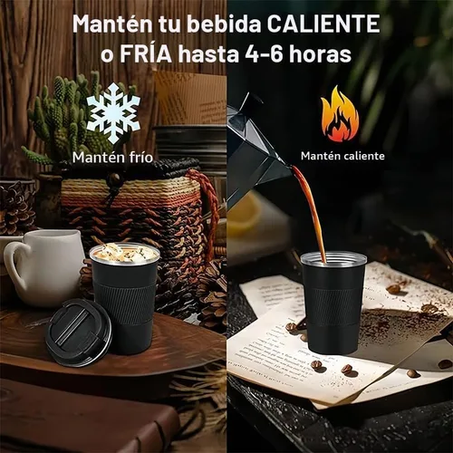 Vista 6 de Taza de café de viaje aislada (12 onzas), vaso de café de acero inoxidable con tapa sellada abatible a prueba de derrames, reutilizable
