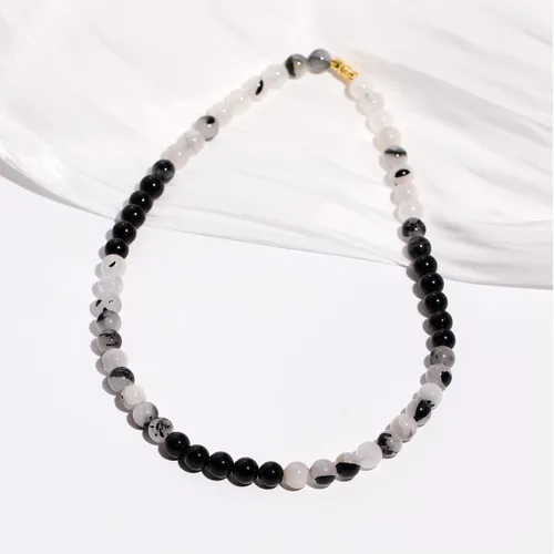 Vista 6 de Jewever Gargantillas de cristal con cuentas de obsidiana negracuarzo rutilado para mujeres y hombres con cristales curativos de energía unisex